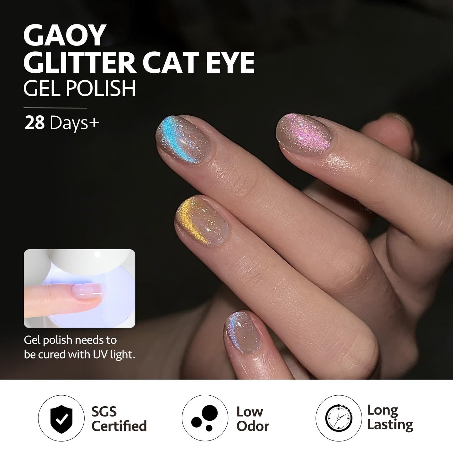 GAOY Cat Eye Gel Nail Polish Set with Magnet for Blue Glitter Holographic Cat Eye, Salon Gel Manicure and Nail Art DIY at Home, Mermaid's Tears