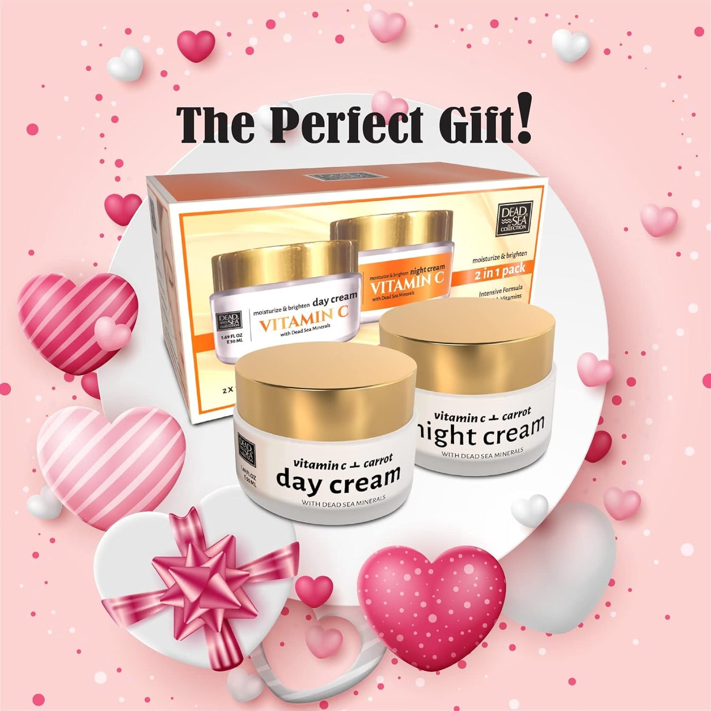 Dead Sea Collection Day and Night Cream Kit with Vitamin C - Anti-Wrinkle - Dead Sea Minerals - Nourishing, Moisturizer, Hydrating and Smoothing Face Cream (3.38 fl.oz)