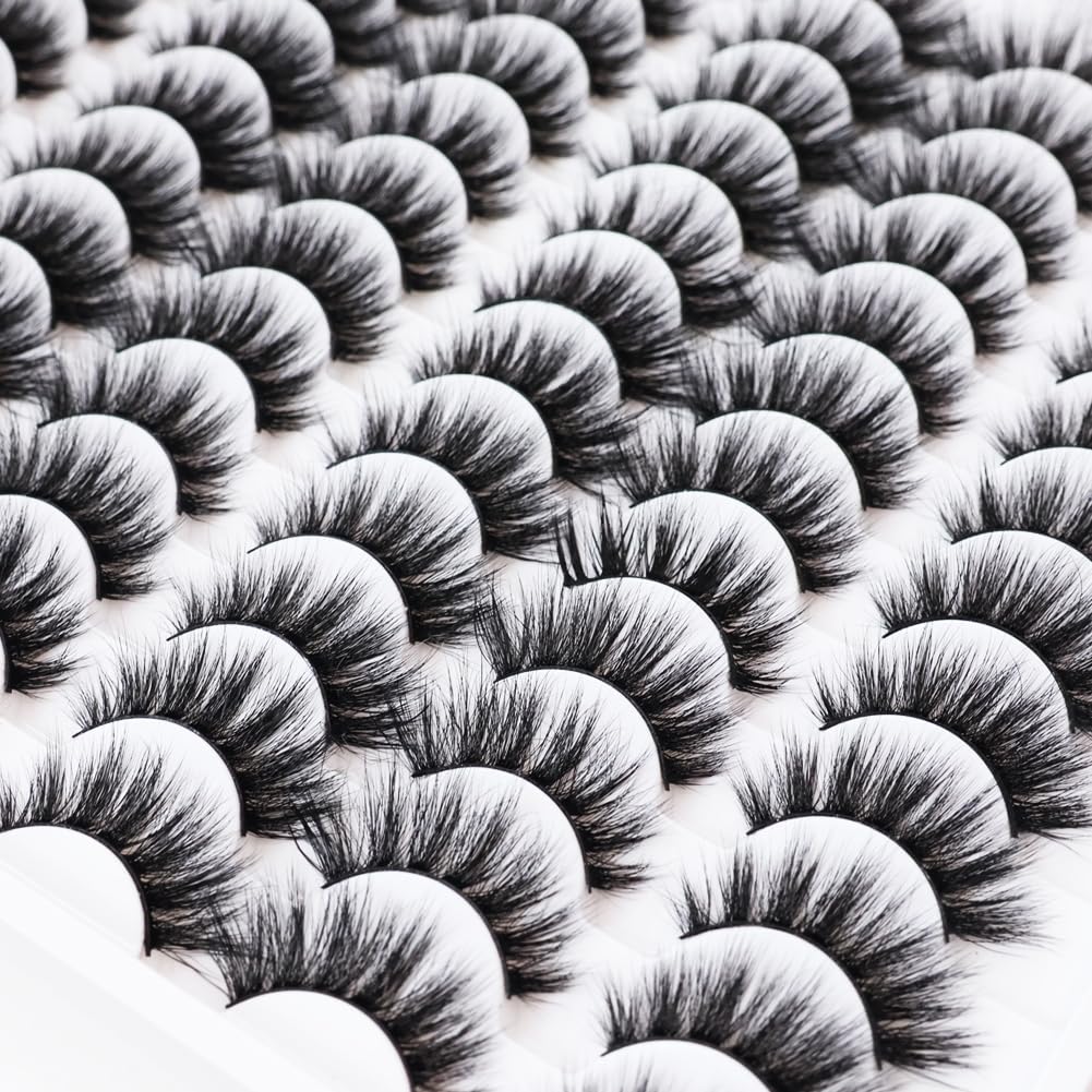 False Eyelashes 48 Pairs Faux Mink Lashes 14mm Wispy Lashes 3D Fluffy Cat Eye Lashes Pack Bulk Wholesale Strip Lashes(style 48-032)