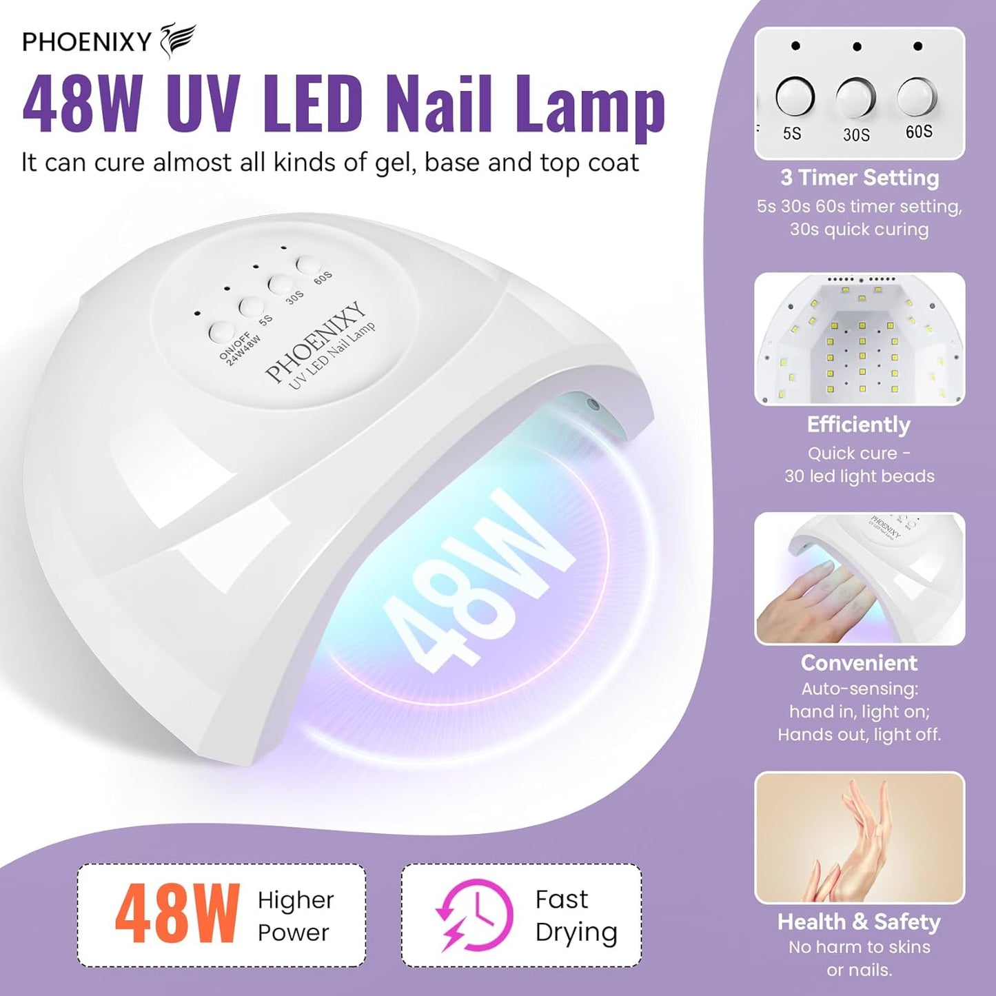 PHOENIXY 63 Pcs Gel Nail Polish Kit with U V light and Drill, 45 Colors Gel Polish with 5 Pcs Base Top Coat Manicure Starter Nail Polish Set Gifts for Women ST9017