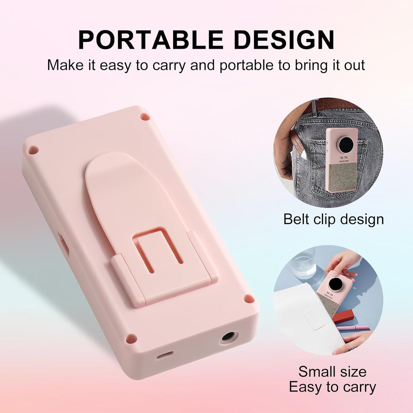 Professional Electric Cordless Nail Drill File:Glitter Portable Cordless E-File Nail Drill Kit with13 Drill Bits 45000RPM Rechargeable Nail Drills Machine for Acrylic Nails Gel Polishing (Pink)