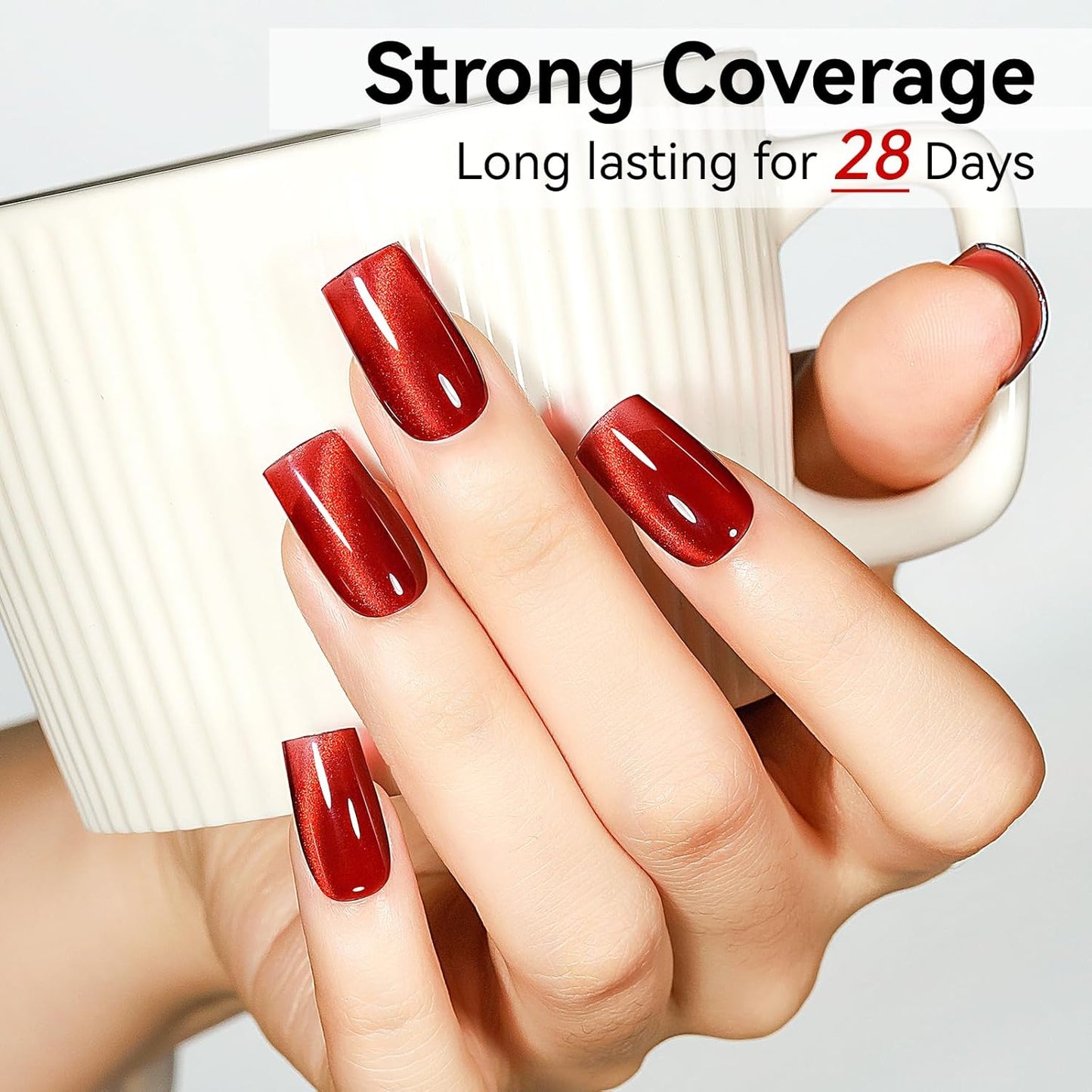 Cat Eye Magnetic Gel Nail Polish, Red Nail Polish Color Burgundy Red Moonlight UV Glitter Holographic With Magnet Manicure Salon DIY At Home