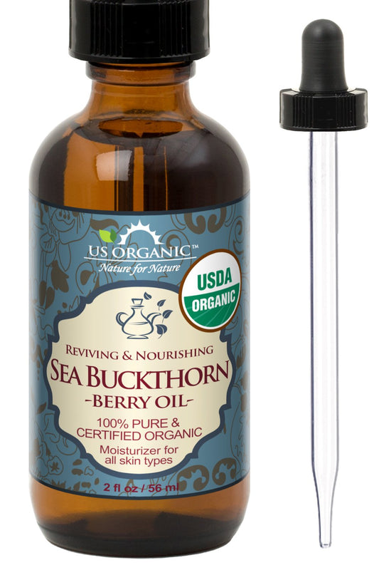 US Organic Sea Buckthorn Berry (Fruit) Oil, Supercritical CO2 extracted, USDA Certified Organic,100% Pure Virgin, Unrefined in Amber Glass Bottle, Face, Hair, spot Treatment, Anti Aging, 2 oz (56 ml) | alldaygood beauty