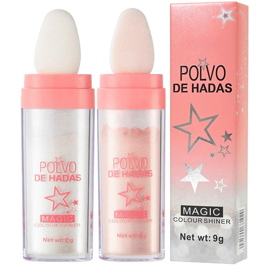 2PCS Polvo De Hadas Fairy Dust Highlight Patting Powder - Full Body Contouring and Clavicle Pearlescent Patting Powder for Face and Eye, Christmas Sparkling Body Glitter (#01 White & #02 Pink) | alldaygood beauty