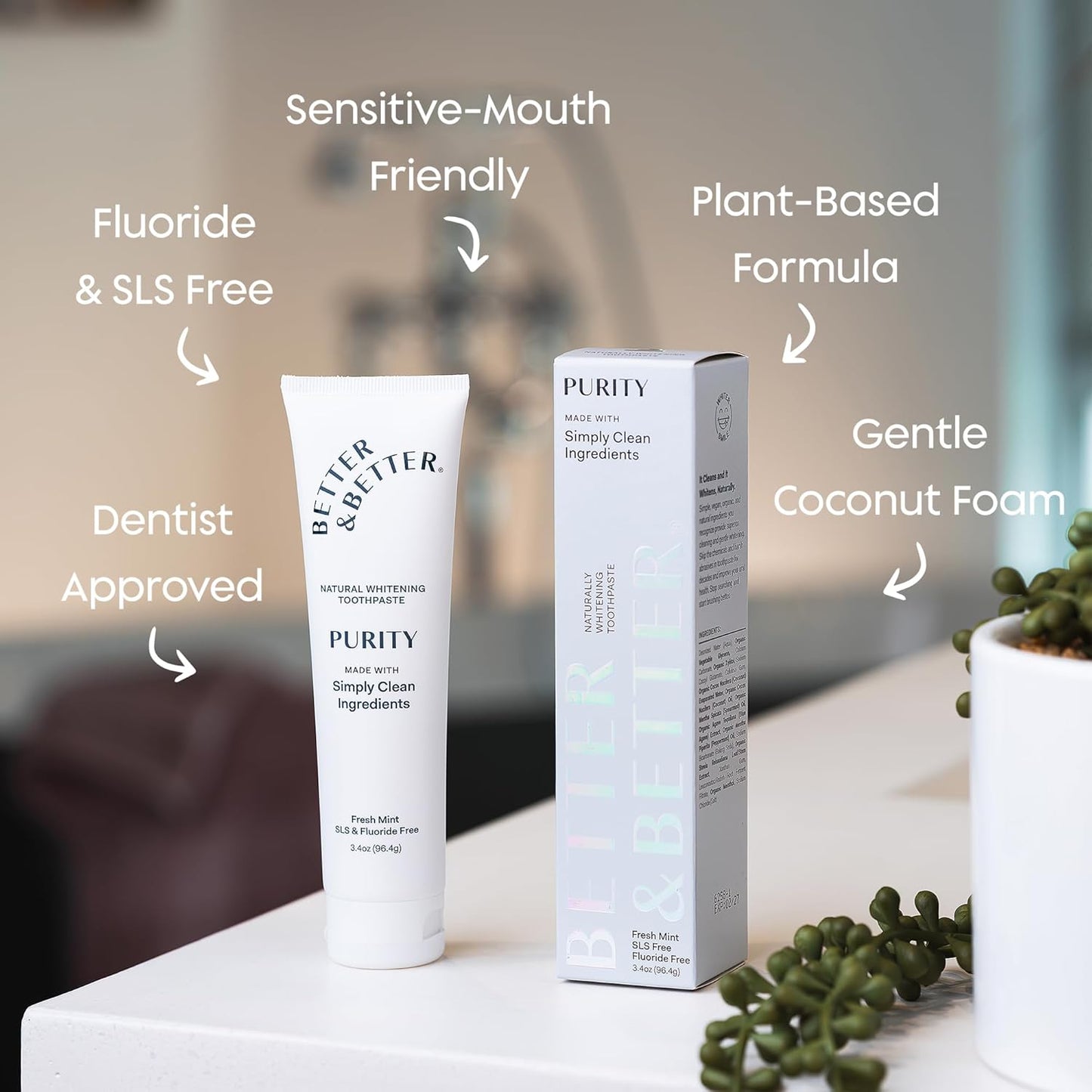 Better & Better Purity Toothpaste | Natural Whitening Toothpaste Without Additives | Organic, Vegan, Fluoride & SLS Free | Coconut-Based Formula w/Fresh Mint Flavor | 3.4oz