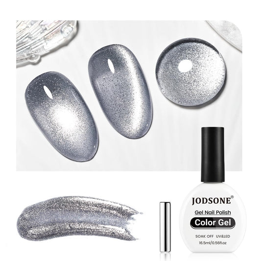 JODSONE 16.5ml Cat Eye Gel Nail Polish Silver for Holographic Glitter Cat Eye with Magnet Need U V Curing | alldaygood beauty