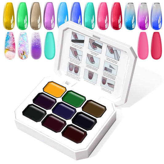 Gradient Painting Gel, 9 Colors Ombre Gel Nail Polish Glazed Colors for Pigment Pat Aura Nails French Manicure Soak Off UV Long-lasting High-glossy Home Nail Salon Dopamine Fructose | alldaygood beauty