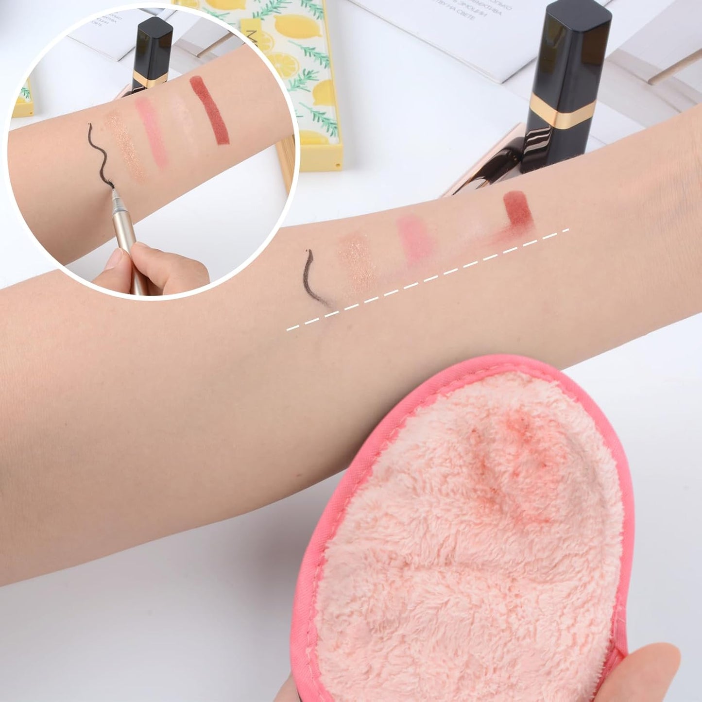 SINLAND Reusable Makeup Remover Pads For Face,Eye,Lips Microfiber Gentle Facial Cleansing Cloths for All Skin Types Friendly for Makeup Remover With Laundry Bag 5.1inchx3.93inch Pink Pack of 6