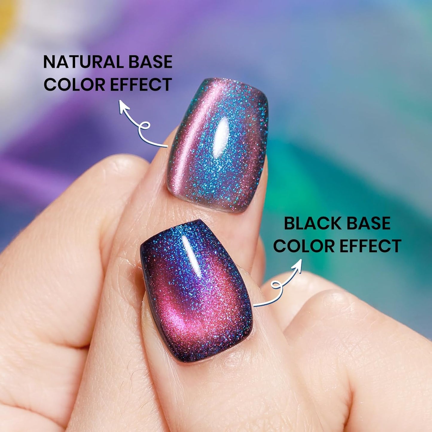 9D CatEye Gel Nail Polish Holographic Blue Aurora Magnetic Cat Eye Gel Reflective Glitter Shimmer Effect with Magnet Soak Off Salon DIY at Home