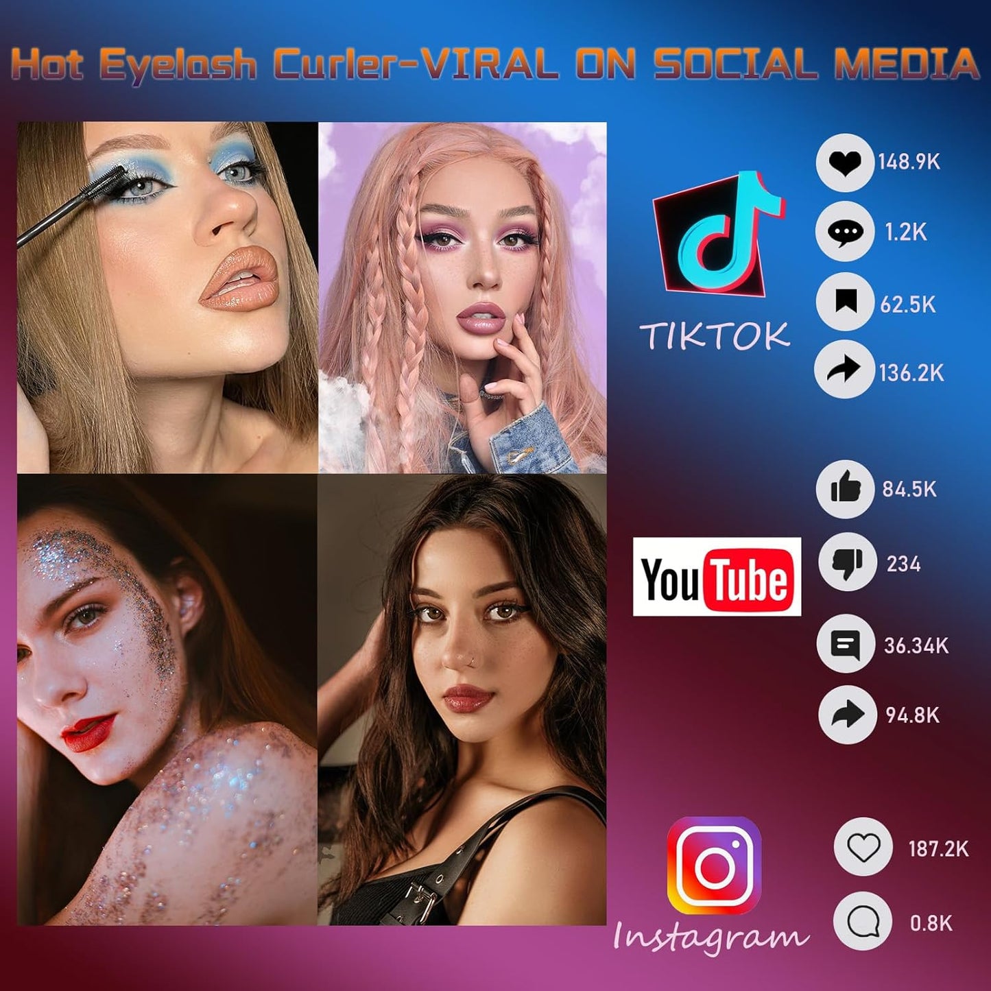 Heated Eyelash Curlers - 2 in 1 Clip- Type Electric lash Curler Best Seller 5S Heating Eyelash Curler LED Display 3 Temp Settings for Makeup Tools USB Rechargeable Natural Curling-Black