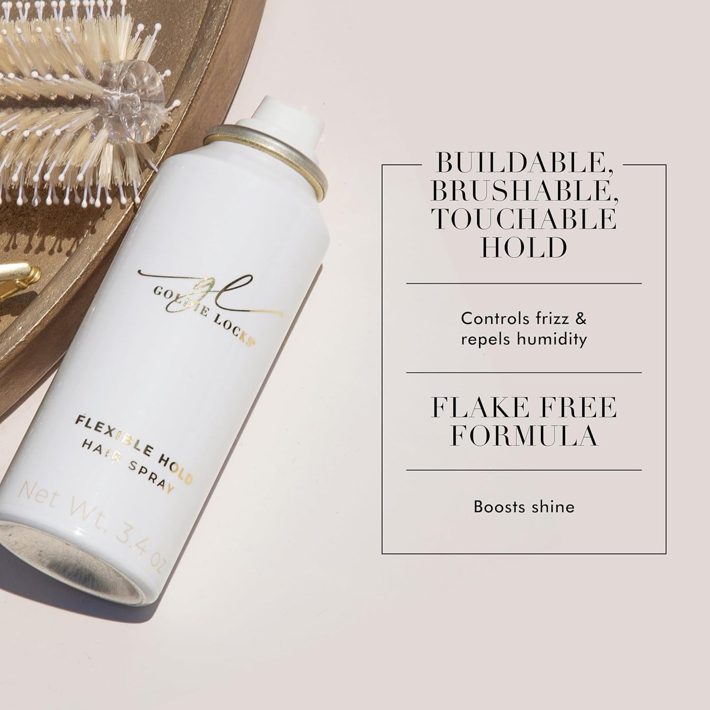 Goldie Locks Flexible Hold Hairspray - Lightweight, All-Day Hold & Brushable Finish - Humidity Resistant - Safe for Extensions & Color-Treated Hair - Protein-Free - 9 oz