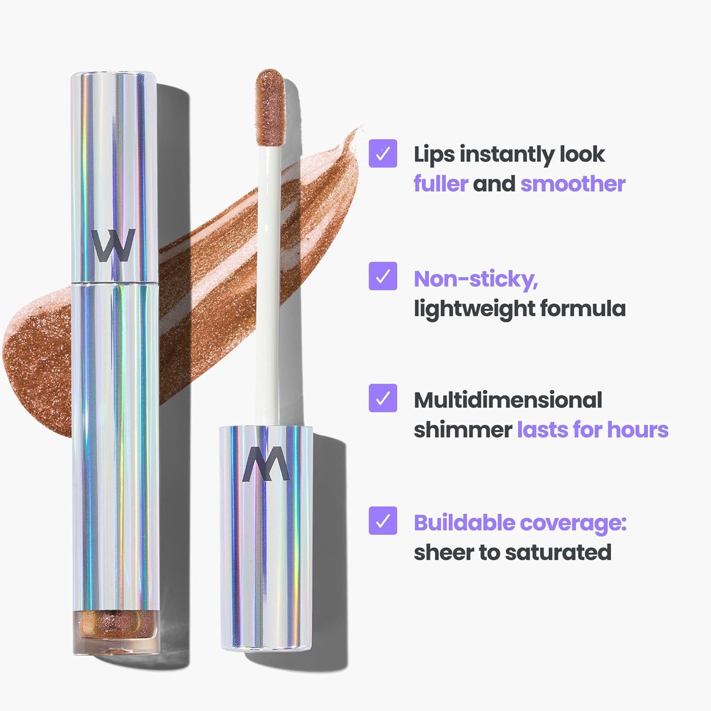 Wonderskin Lip Gloss Blading Top Gloss, Gold Glitter Lip Gloss, Hydrating and High Shine Finish Lip Makeup (Gold Glitter)