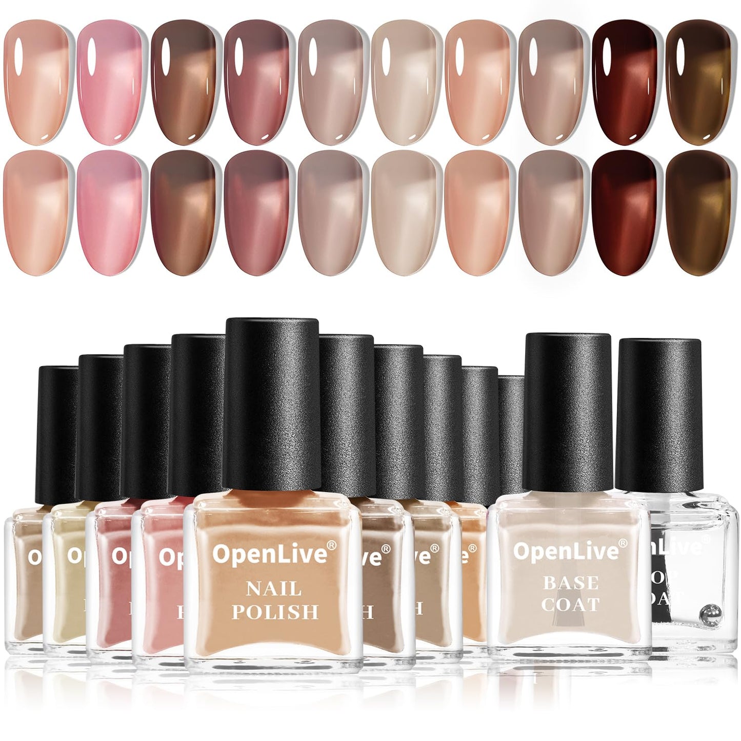 Jelly Nail Polish Set, 10 Color With 2PCS Base and Top Coat Quick Drying High Gloss Shine Jelly Nail Polish Translucent Amber Gray Red Nude Color Holiday Gift Giving