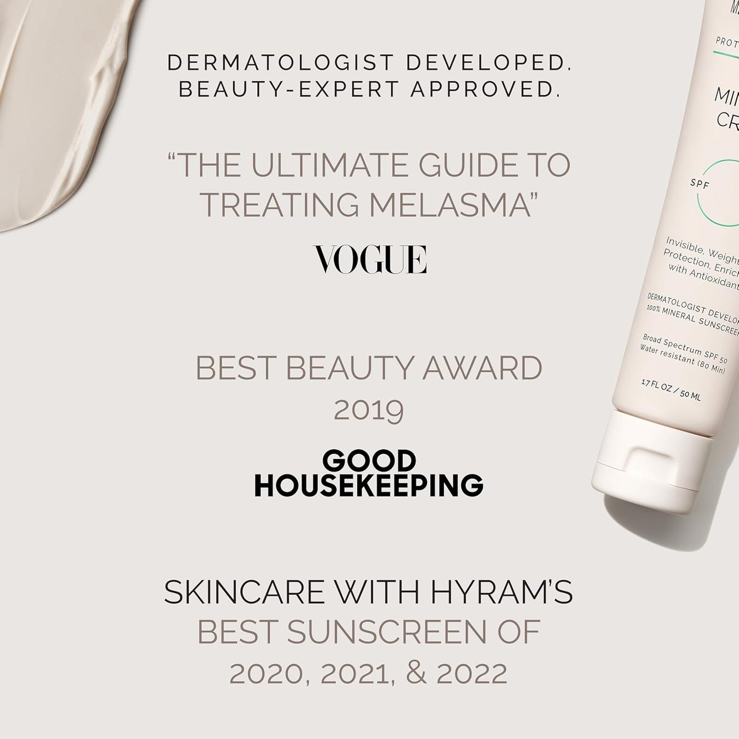 MDSolarSciences Mineral Crème Sunscreen SPF 50 | Water-Resistant, Broad Spectrum UV Protection | Zinc Oxide Formula with Antioxidants | No White Cast, Sheer Matte Finish for All Skin Types (3.4 Fl Oz)