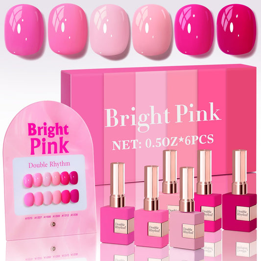 Double Rhythm 6 Pcs 15 ML Gel Polish Set Same Color Same Bottle Soak Off Gel Polish Kit Nail Art Manicure Salon DIY at Home for Women (Bright Neon Light Pink Purple-T6-13) | alldaygood beauty