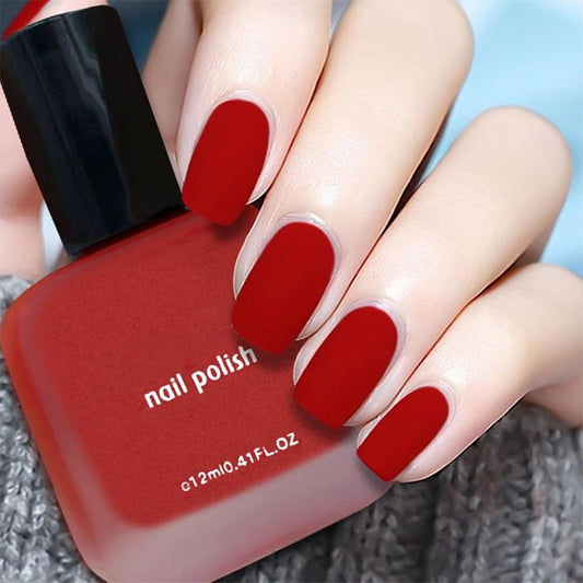COSMOO 12ml Red Matte Nail Polish, Quick Dry Nail Lacquer for Nail Art Varnish, Mist Effect Matte Finish Velvet Nail Polish, 0.41 fl oz (Red, 0.41 fl oz)