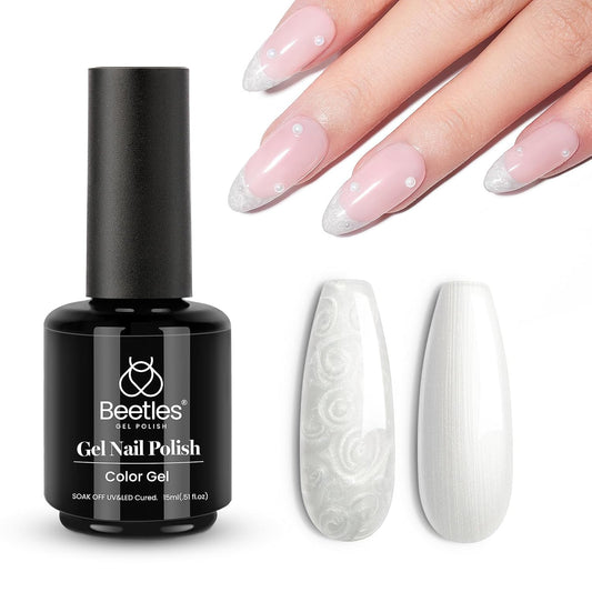 Beetles Pearl White Gel Nail Polish, 15ml 0.5Oz Pearl Shimmer White Mermaid Pearlescent Shell Nail Gel Polish Soak Off Uv Led Curing Requires Manicure Salon DIY Home Gifts for Wome | alldaygood beauty