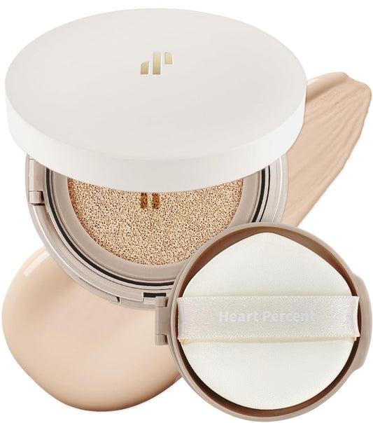 Heart Percent Dote on Mood Layer Cushion SPF 50+/PA+++ with Refill, Satin Glow Silky Flawless Finish Full Coverage Advanced Skincare Foundation (#21Y) | alldaygood beauty
