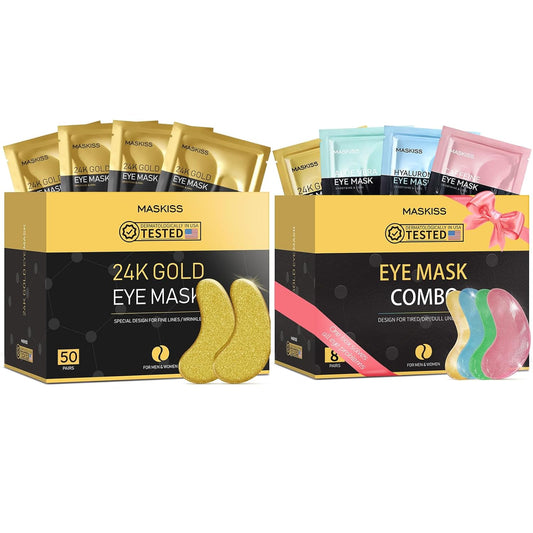 24k Gold Under Eye Patches & 4 in 1 Eye Masks Set, Collagen Eye Patches for Dark Circles Undereye Bags Wrinkles and Puffiness, Skin Care Gift for Her | alldaygood beauty