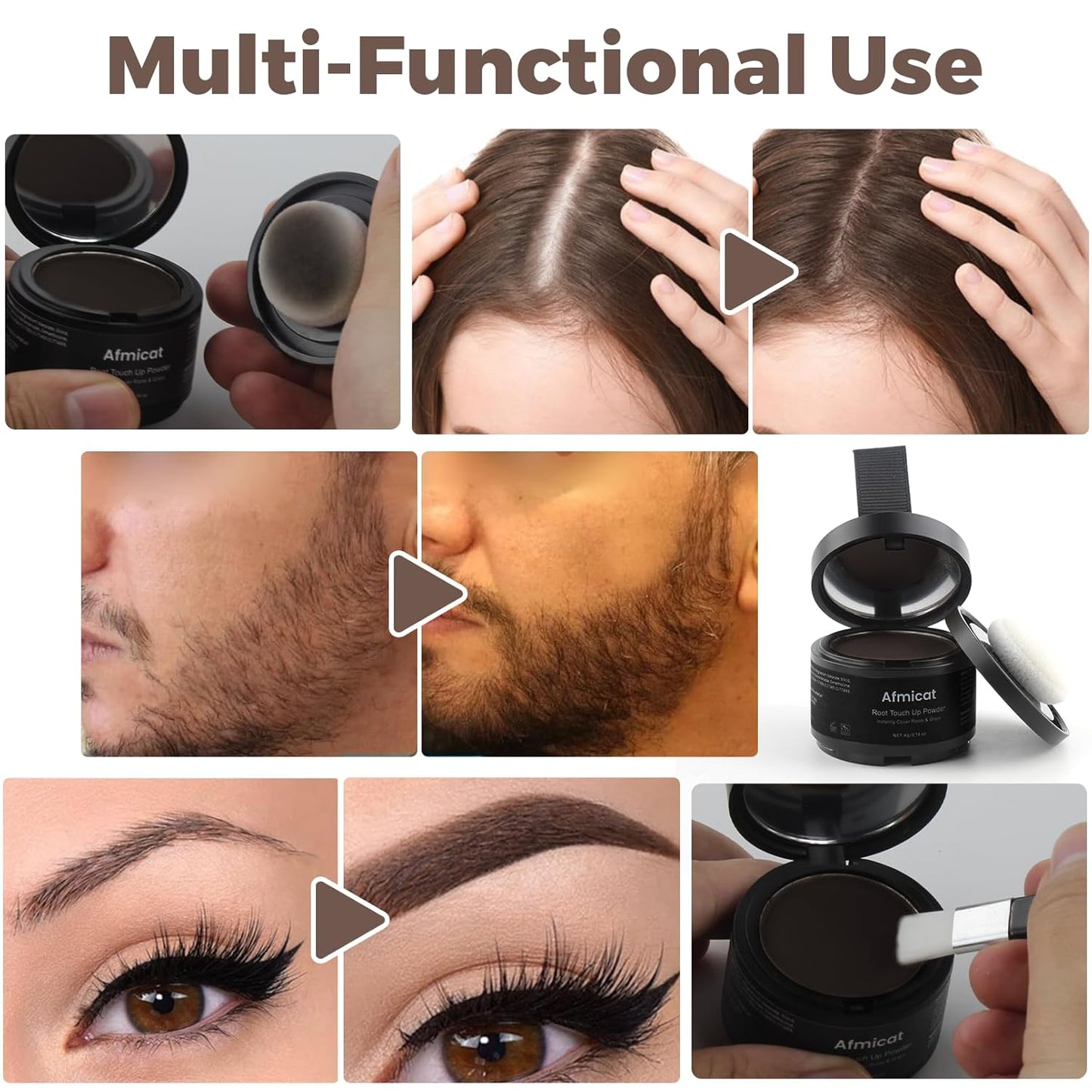 Instant Hairline Powder, Root Touch Up Hair Color for Gray Coverage and Thinning Hair, Root Cover Up Conceals Hair Loss & Bald Spots, Natural and Non-Greasy Hair Color for Women & Men, Dark-Brown