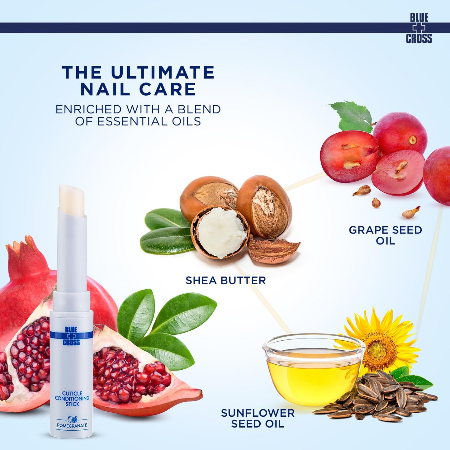Blue Cross Cuticle Balm Conditioning Stick, Scented Cuticle Softener Oil Balm with Nourishing Sunflower & Grape Seed Oil, Professional Nail Care Supports Dry + Damaged Cuticles, 0.05oz, Pomegranate