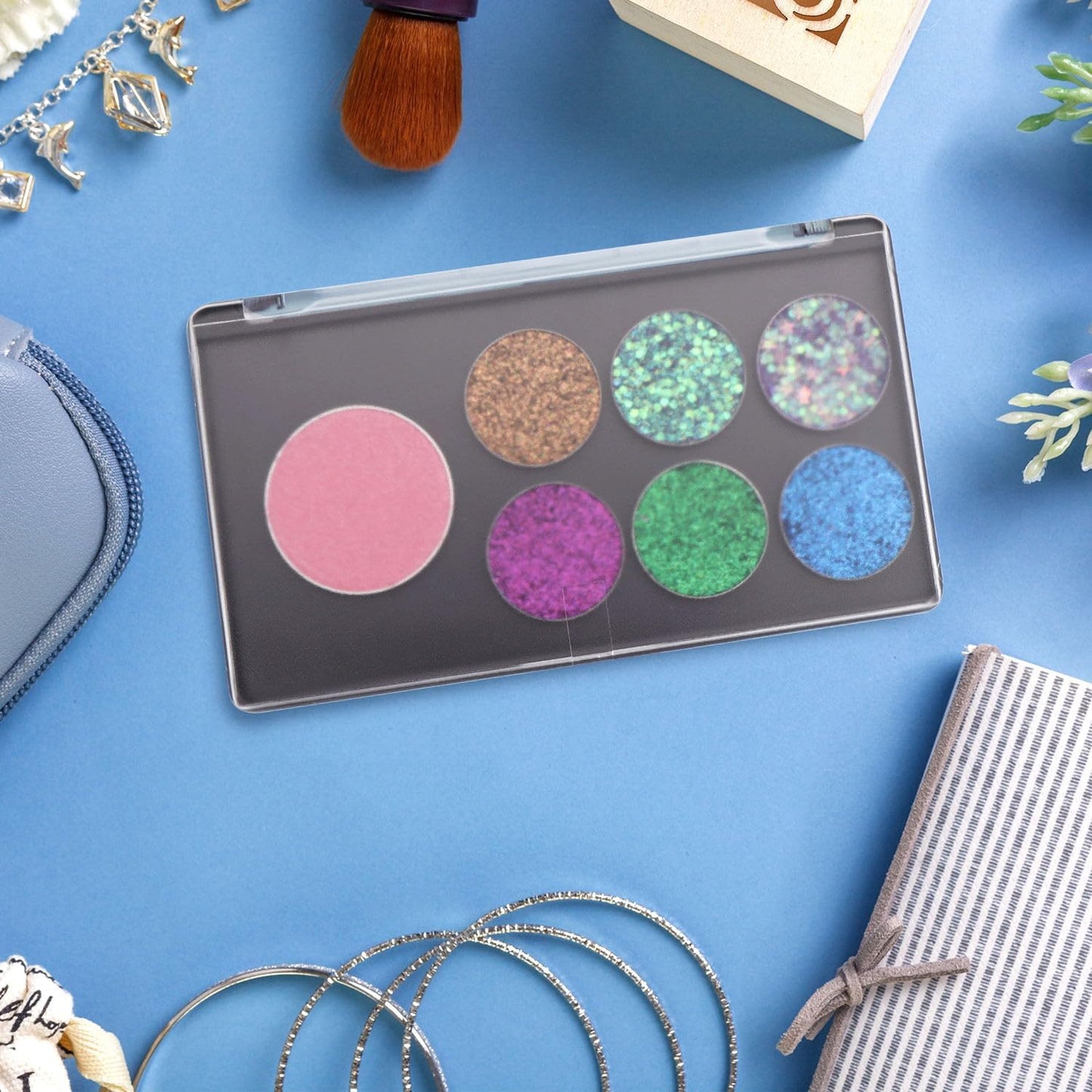 Magnetic Makeup Palette with Frosted Clear Top, 5 Pack Empty Eyeshadow Palettes depots Travel Storage Box for DIY Cosmetics Bronzer Highlights Powder (Small Palette - 5.5" x 3.1")