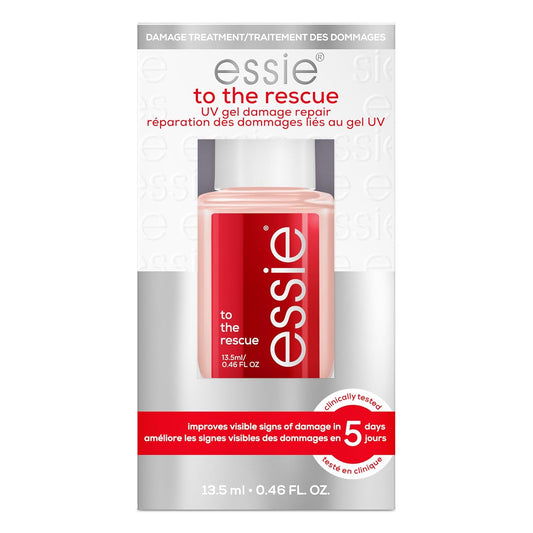 essie nail care, UV gel damage repair treatment, to the rescue nail repair base coat, 0.46 fl oz | alldaygood beauty