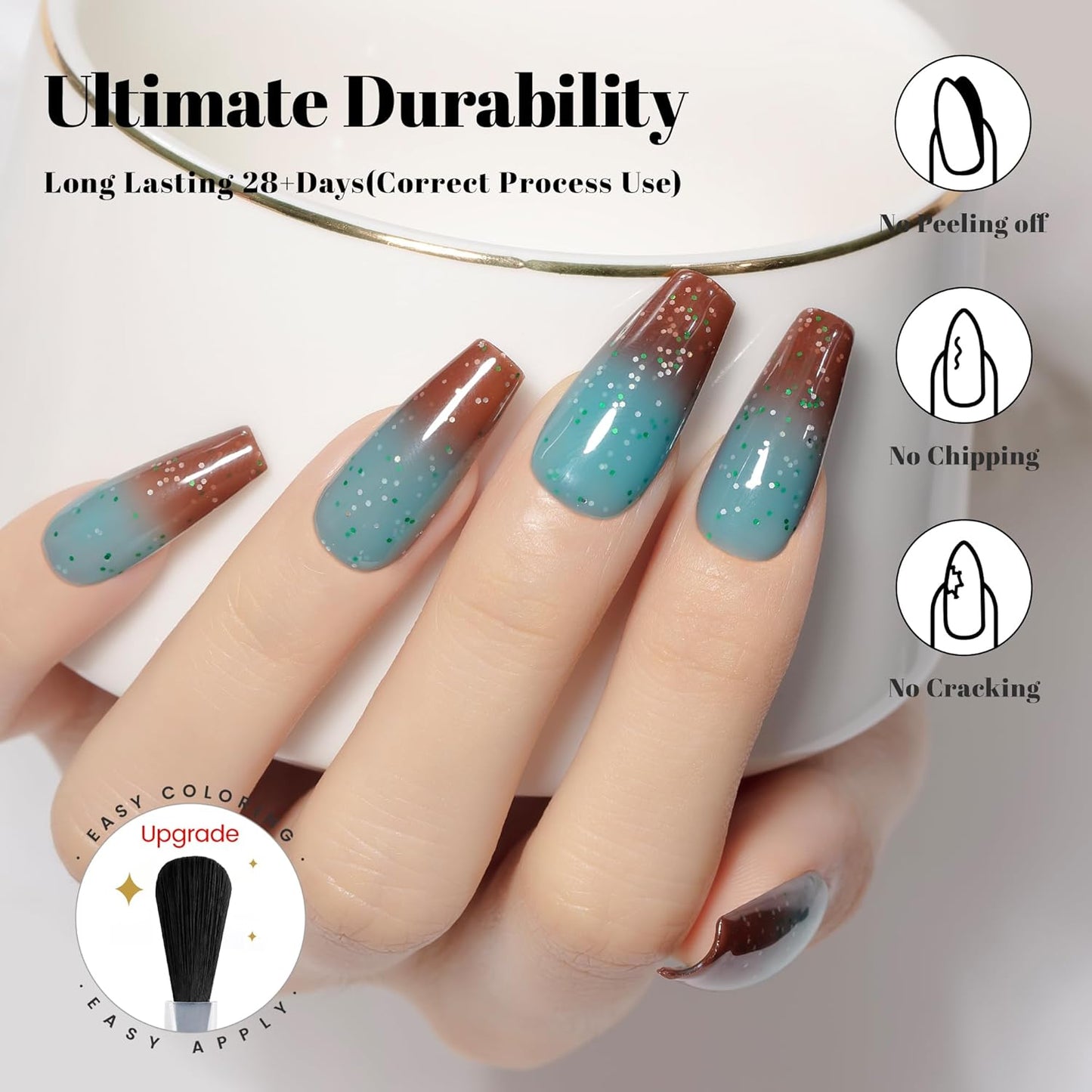 YTD Likomey Color Changing Gel Nail Polish,15ml Turquoise To Brown Shimmer Glitter Mood Temperature Change Colors UV Nail Gel,Fall Winter Thermal Ombre Manicure Varnish,WB430