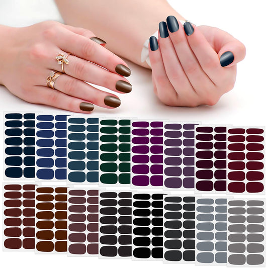 SILPECWEE 16 Sheets Dark Nail Wraps for Women Stick on Nail Polish Strips Gel Nail Strips Self Adhesive Nail Polish Stickers Black Fingernail Sticker Nails Manicure Kit with Nail File | alldaygood beauty