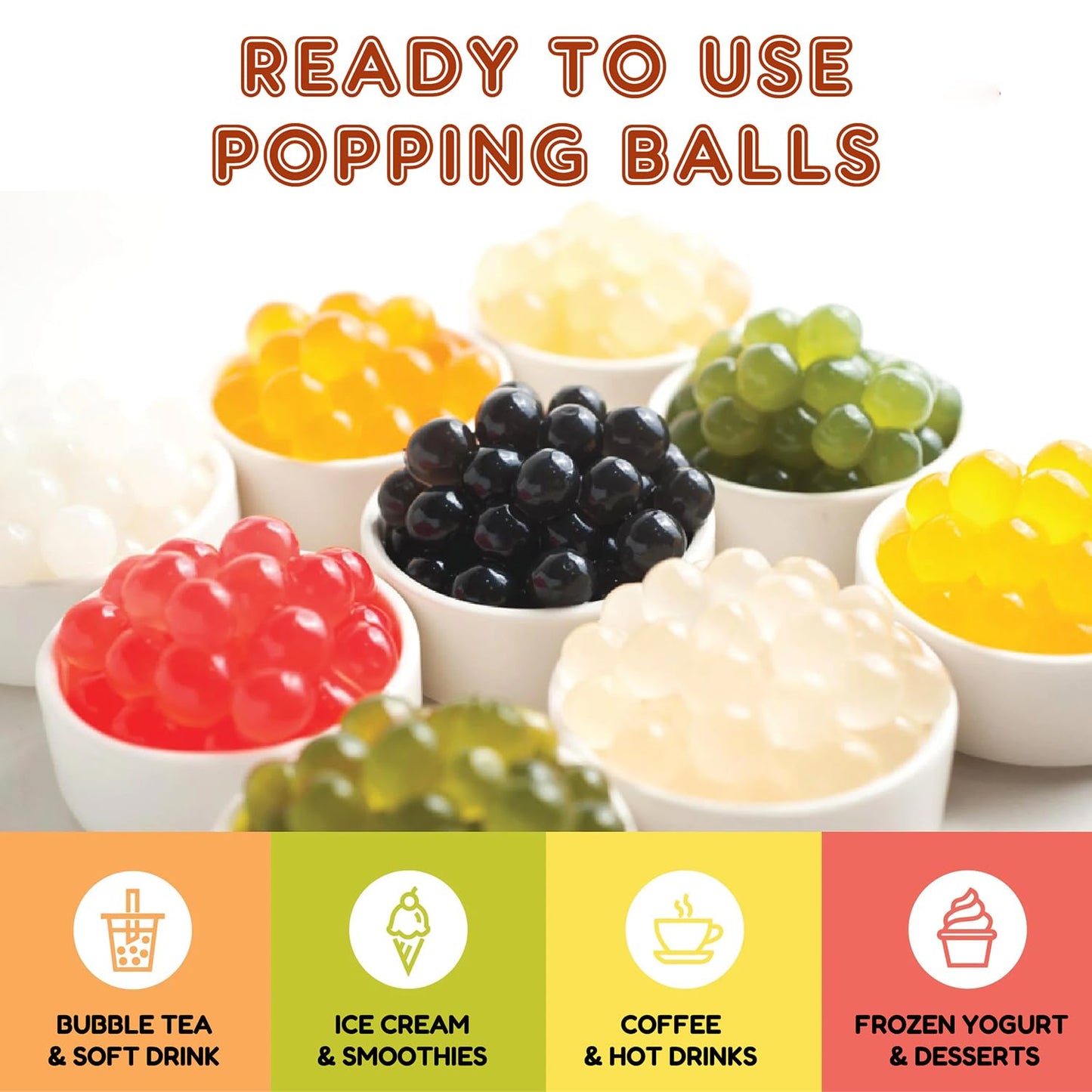 Fanale Pomegranate Popping Boba Pearls, Vegan, Non GMO, Gluten Free, Fat Free, Perfect for Bubble Tea, Smoothies, Ice Cream, Desserts, and Beverages.