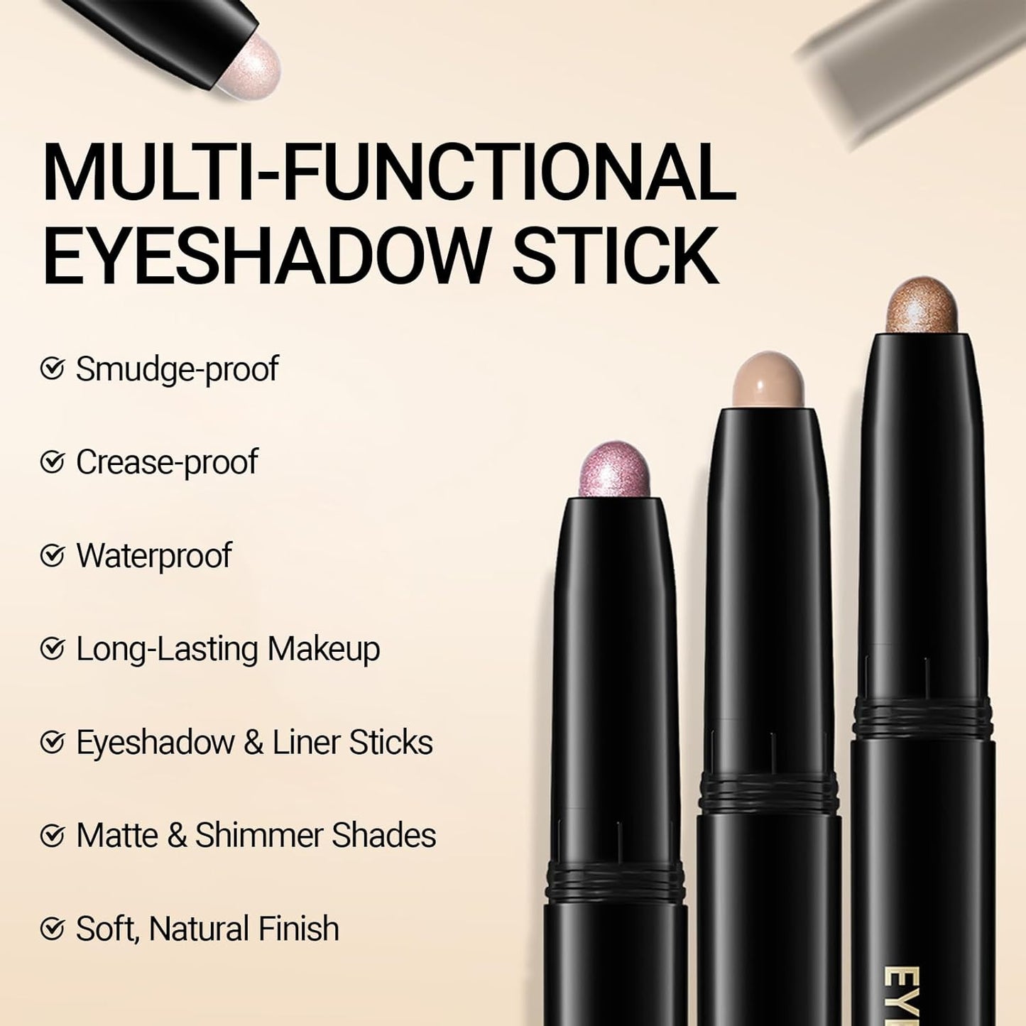 Erinde Waterproof Eyeshadow Stick, Cream Eye Shadow Stick, Long-Lasting, Crease-Proof, Cream to Powder Buildable & Blendable Eye Shadow Pencils Crayon, Vegan & Cruelty-Free, 14 Stone