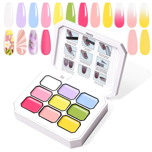 Gradient Painting Gel, 9 Bright Colors Ombre Gel Nail Polish Spring Summer Light Pink Blue for Pigment Pat Nails Aura Nails, French Manicure DIY Nail Art Long Lasting Palette Fairy Spring | alldaygood beauty