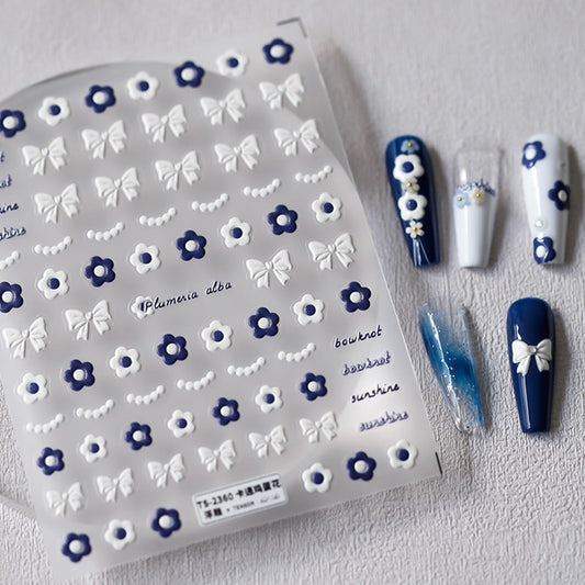 Flower Nail Stickers 5D Embossed Nail Art Stickers Decals Bows Plumeria Floral Nail Design Stickers for Women Girls Self-Adhesive Nail Art Decoration(1, Plumeria) | alldaygood beauty