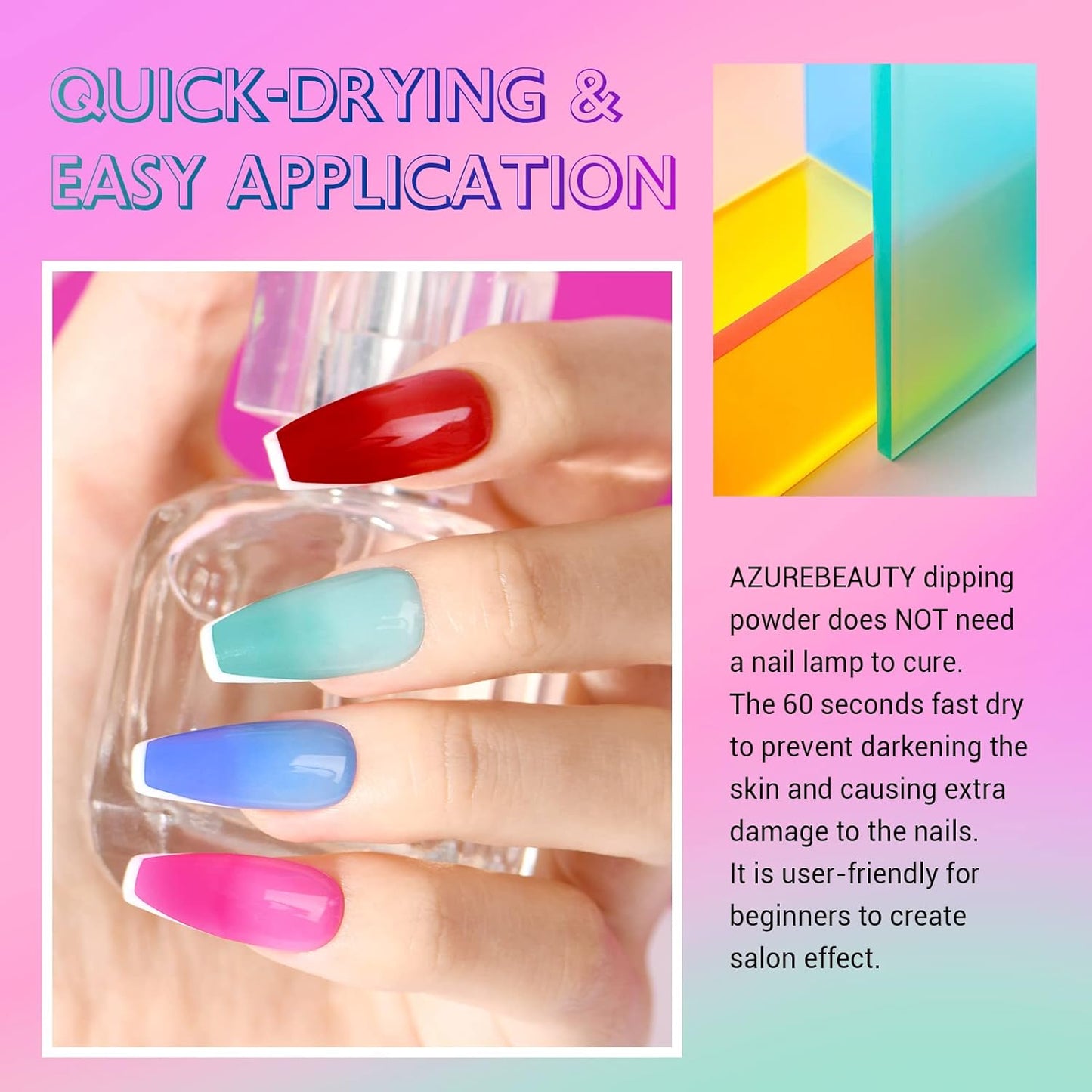 AZUREBEAUTY Color Changing Dip Powder Nail Set, Blue Green Pink Red Grey Trend Ombre Cold Warm Temperature Mood French Nail Art Manicure DIY Salon Gifts, No Need Nail Lamp Cured 6 PCS