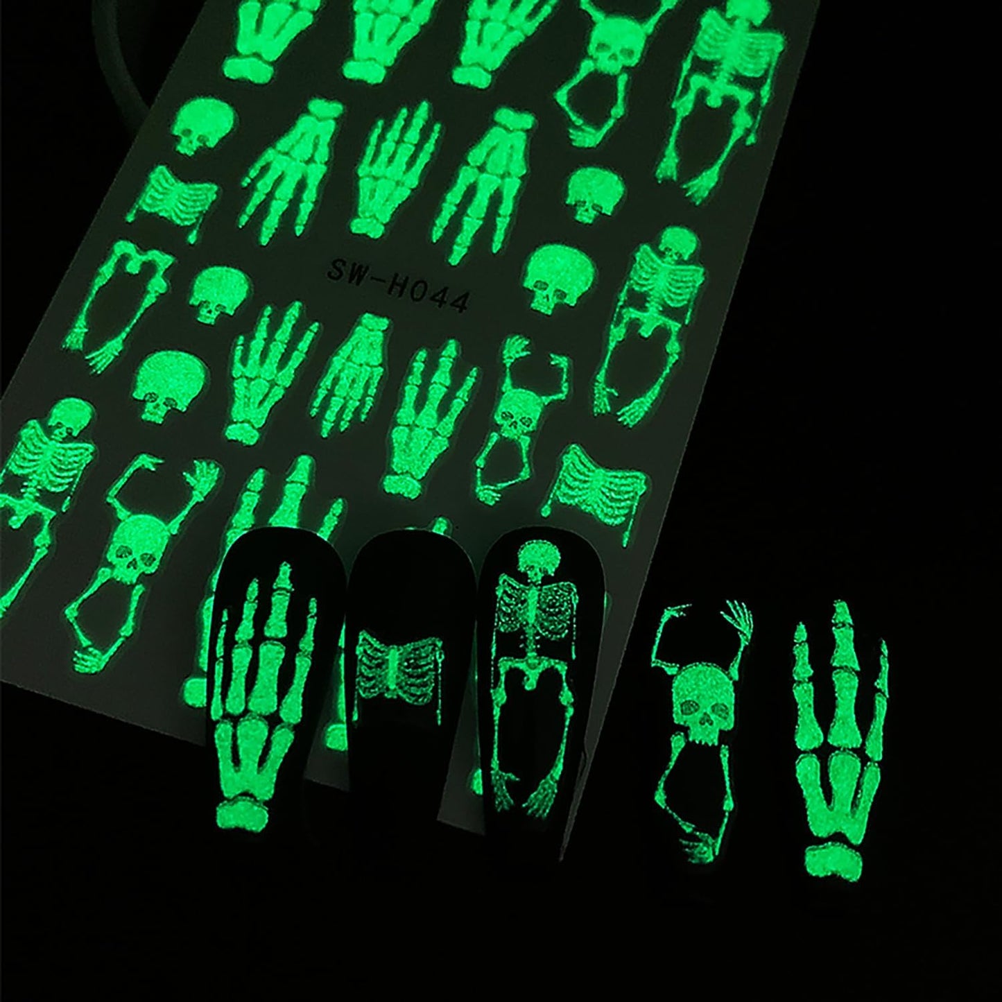 6 Sheets Halloween Nail Decals for Nail Art Glow in The Dark Spider Web Skeleton Nail Art Stickers Hand Bones Skull Nail Stickers 3D Self-Adhesive Spider Nail Supplies for Women Holiday Nails Designs