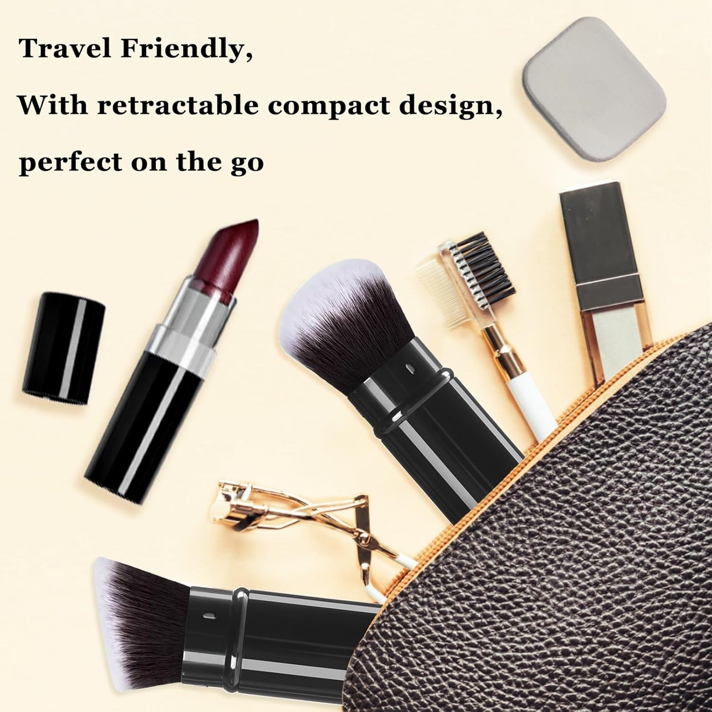 Makeup Brush 2 Pack, Retractable Travel Kabuki Powder Makeup Brush, Foundation Face Blush Brushes for Blending Liquid, Blush, Bronzer, Buffing, Sunscreen,Flawless Cosmetics