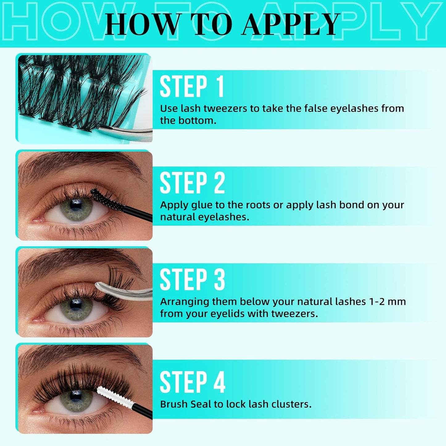 Lash Clusters Kit 200PCS 50D Eyelash Extension Kit D Curl Wispy Eyelash Clusters DIY Natural Individual Lashes Kits Lashes Extensions Kit with Lash Bond and Remover Eyelash Tweezer at Home（White Bond）