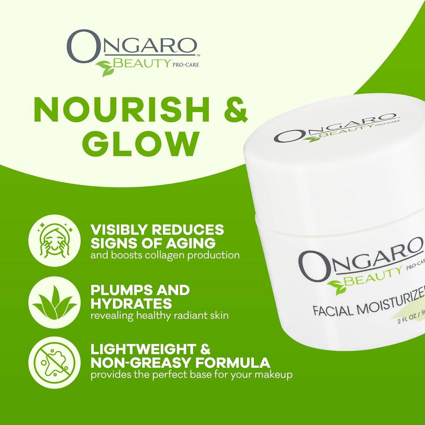 Ongaro Beauty Organic Face Moisturizer - Hydrating Face Cream, Probiotic Moisturizer with Aloe Vera, Vitamin A, C & E - Hyaluronic Acid, Face Lotion for All Skin Types - Nourishes Skin - 2 fl. Oz