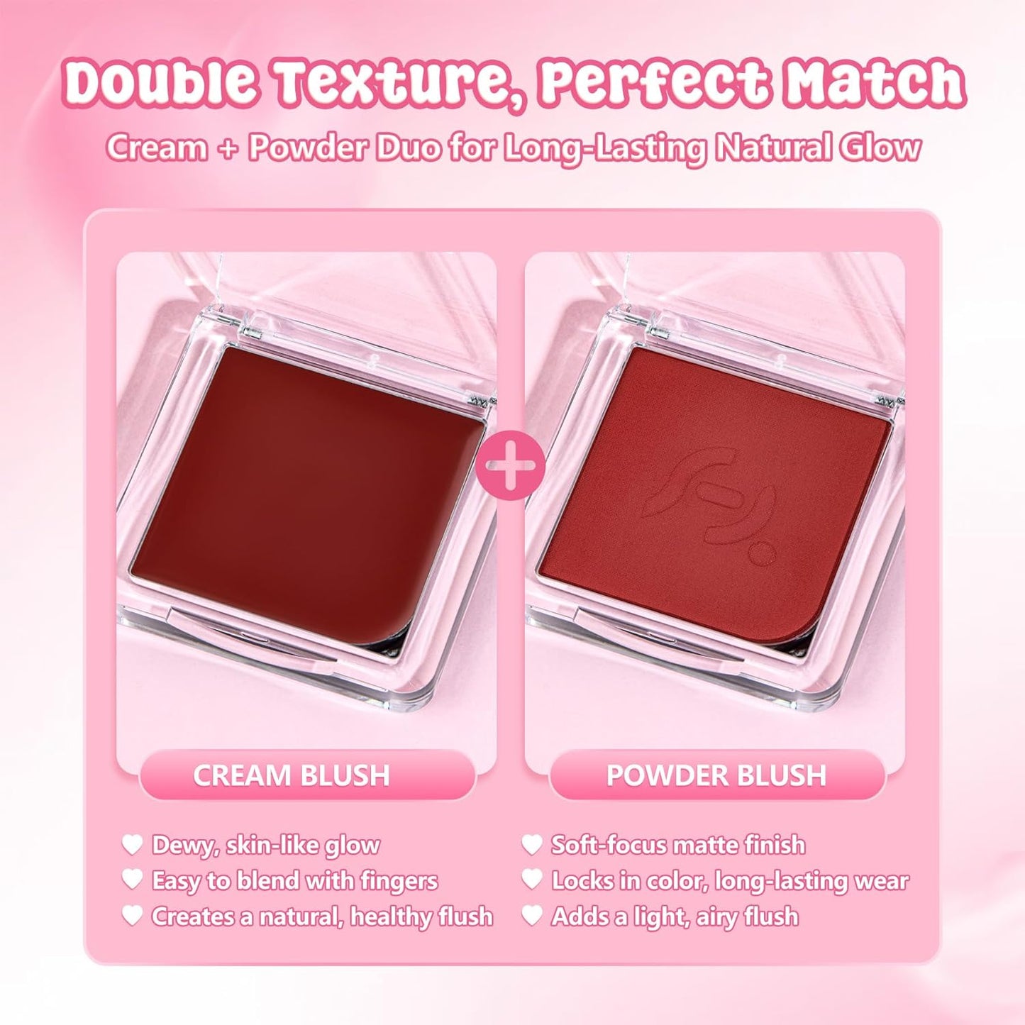 Blush Palette Duo – Cream & Powder Blush Set in Deep Red, Long-Wearing & Moisturizing, Easy to Blend, Radiant Coverage for Cheeks, Eyes & Lips, Magnetic Palette Compatible (2-Pack, Maple Crush)