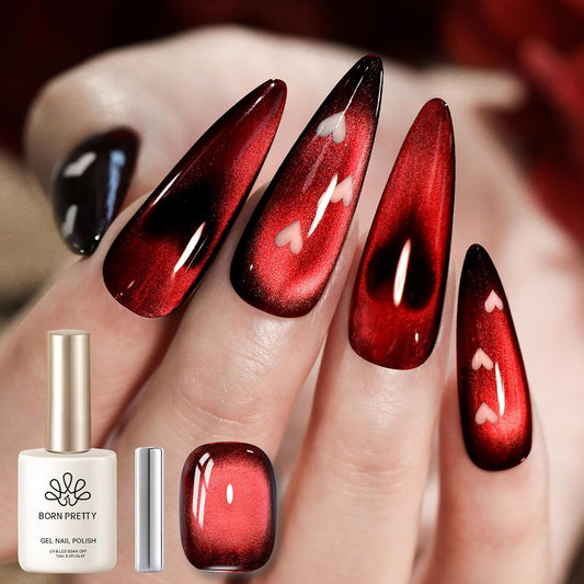 Born Pretty Red Cat Magnetic Gel Nail Polish, Black Red Glass Gel Polish Halloween Cat Magnetic Nail Polish Nail Art Manicure Salon DIY at Home 15ML | alldaygood beauty
