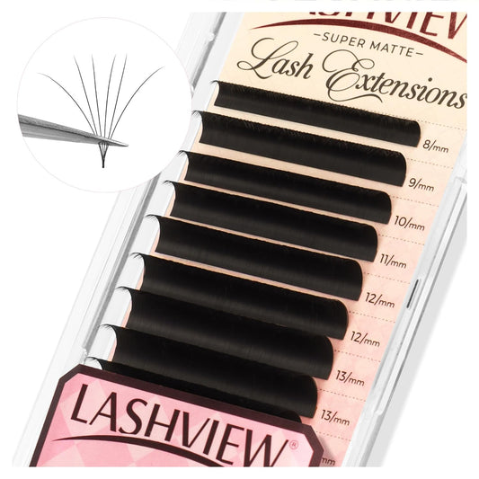 LASHVIEW Volume Lash Extensions 0.03-0.20 J/B/L/C/CC/D Curl 8-16mm Mixed & Single Length Tray, Soft Matte Dark Professional Eyelashes Extension(0.03 CC 8-16mm)