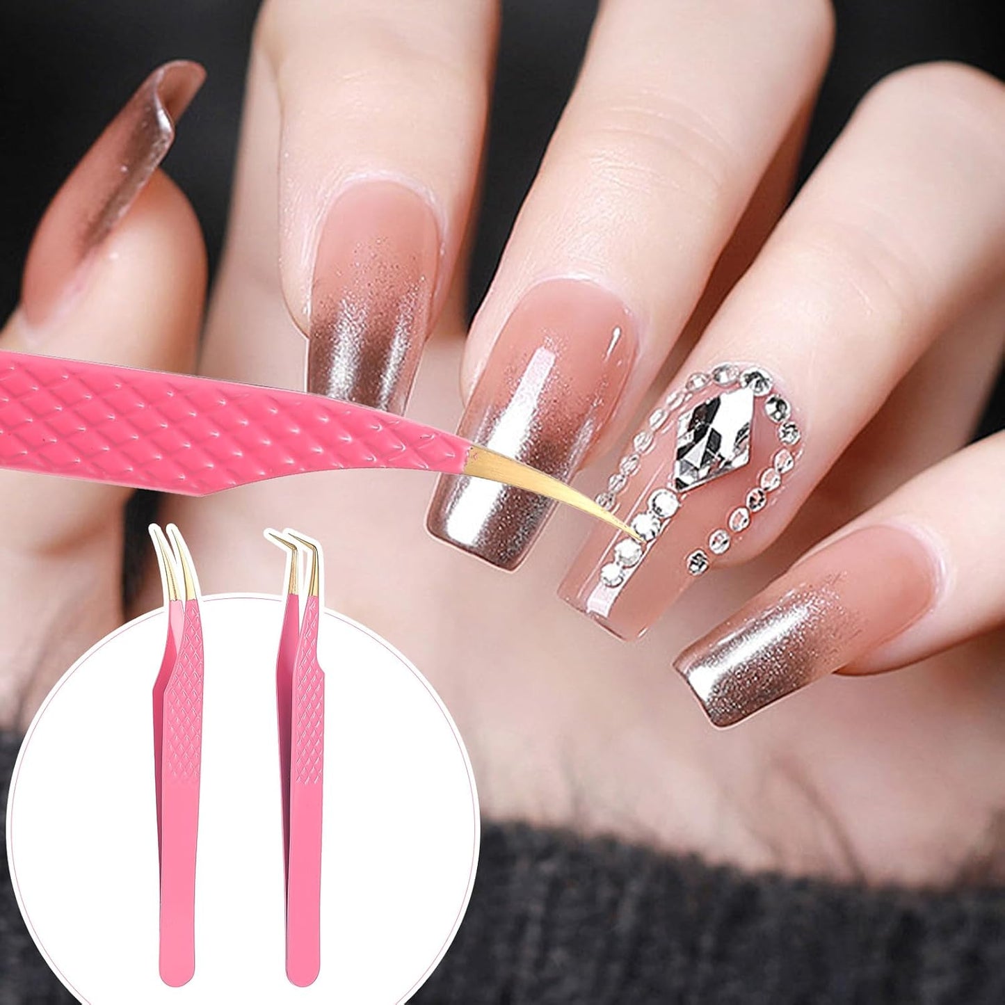 2pcs Lash Cluster Tweezers for Eyelash Extensions Straight and Curved Volume Lash Tweezers Set Lashes Cluster Tweezer for Volume Lashes Extensions, Crafting, Girls Women Beginners