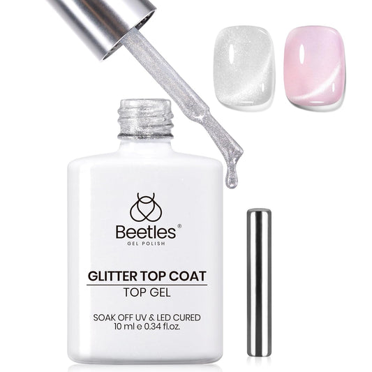 Beetles Cat Eye Gel Top Coat，2 in 1 Top Coat Gel Nail Polish & Cat Eye Magnetic Effect No Wipe - Shine Finish and Long Lasting, Soak Off LED Nail Lamp Nail Art Design Manicure Diy at Home | alldaygood beauty