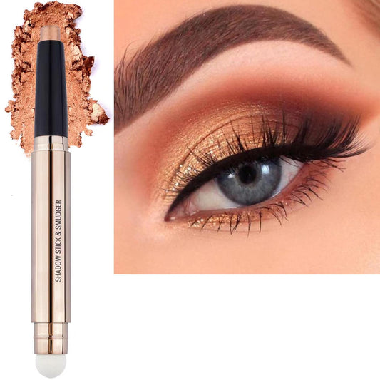 Champagne Eyeshadow Stick Makeup, Highlighter Matte Cream Eye Shadow Pencil, Waterproof Hypoallergenic Long Lasting Crayon, Glitter Primer Palette Shimmer Eyeliner Pen wiht Soft Brush
