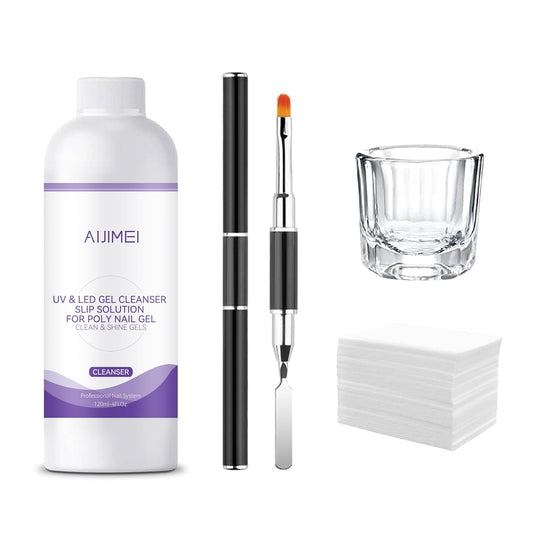 AIJIMEI Gel Nail Slip Solution Poly Gel Slip Solution Set 4FL.OZ Slip Solution for Builder Nails Gel Nail Solutions with Nail Art Tool, Gel Cleanser for Poly Nail Gel Nails Hard Gel | alldaygood beauty