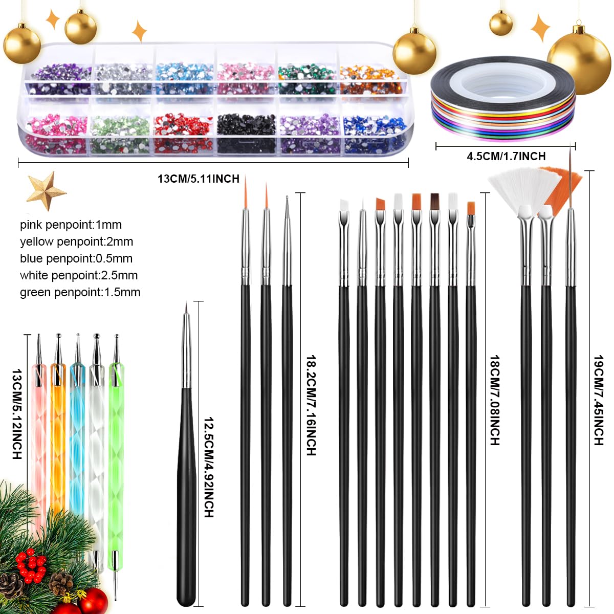 Teenitor Nail Art Kit Nail Art Tools, Nail Design Kit with Nail Art Brushes, Nail Tape Nail Gems Rhinestones, Nail Dotting Tools Nail Foil, Butterfly Nail Design Tools for Nail Art Supplies