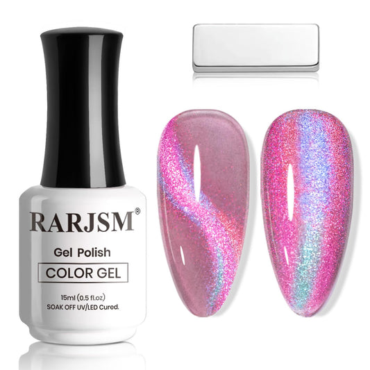 RARJSM Purple Blue Aurora Cat Eye Gel Nail Polish Multichrome Color Glitter Dark Violet Candy Glass Diamond Cat Eye Gel Polish with Magnet Stick Soak off UV LED Curing Requires Home Salon Diy Nail Art | alldaygood beauty