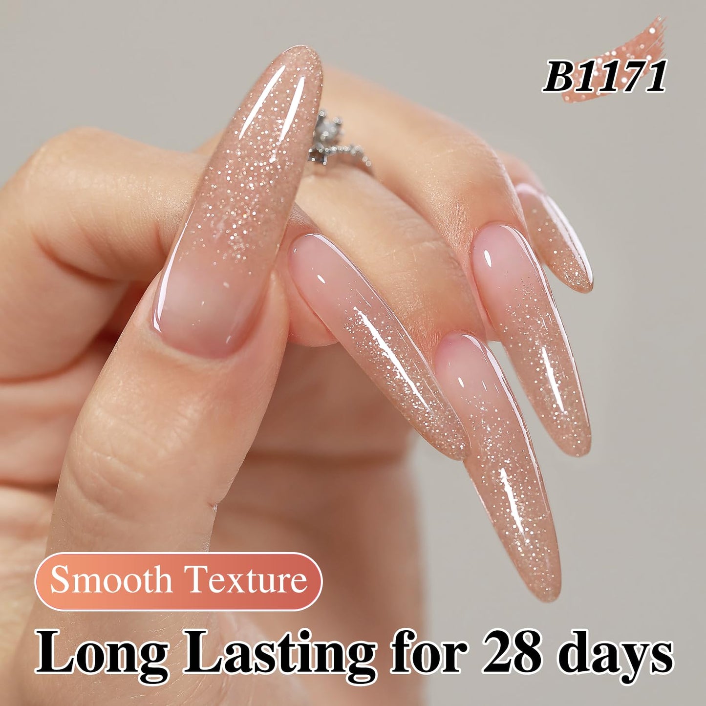 Double Rhythm 0.5Oz Glitter Gel Polish Shimmer Reflective Color for Nail Art Salon DIY Soak Off 15ml Nail Lamp Gel Polish at Home (Nude Pink-B1171)