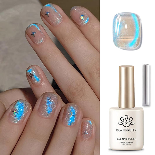 Born Pretty Cat Magnetic Eye Gel Nail Polish, Blue Auroras Cat Magnetic Gel, Mermaid Shiny Effect Pink Soak Off Nail Art Salon Manicure Home Gift 15ml | alldaygood beauty