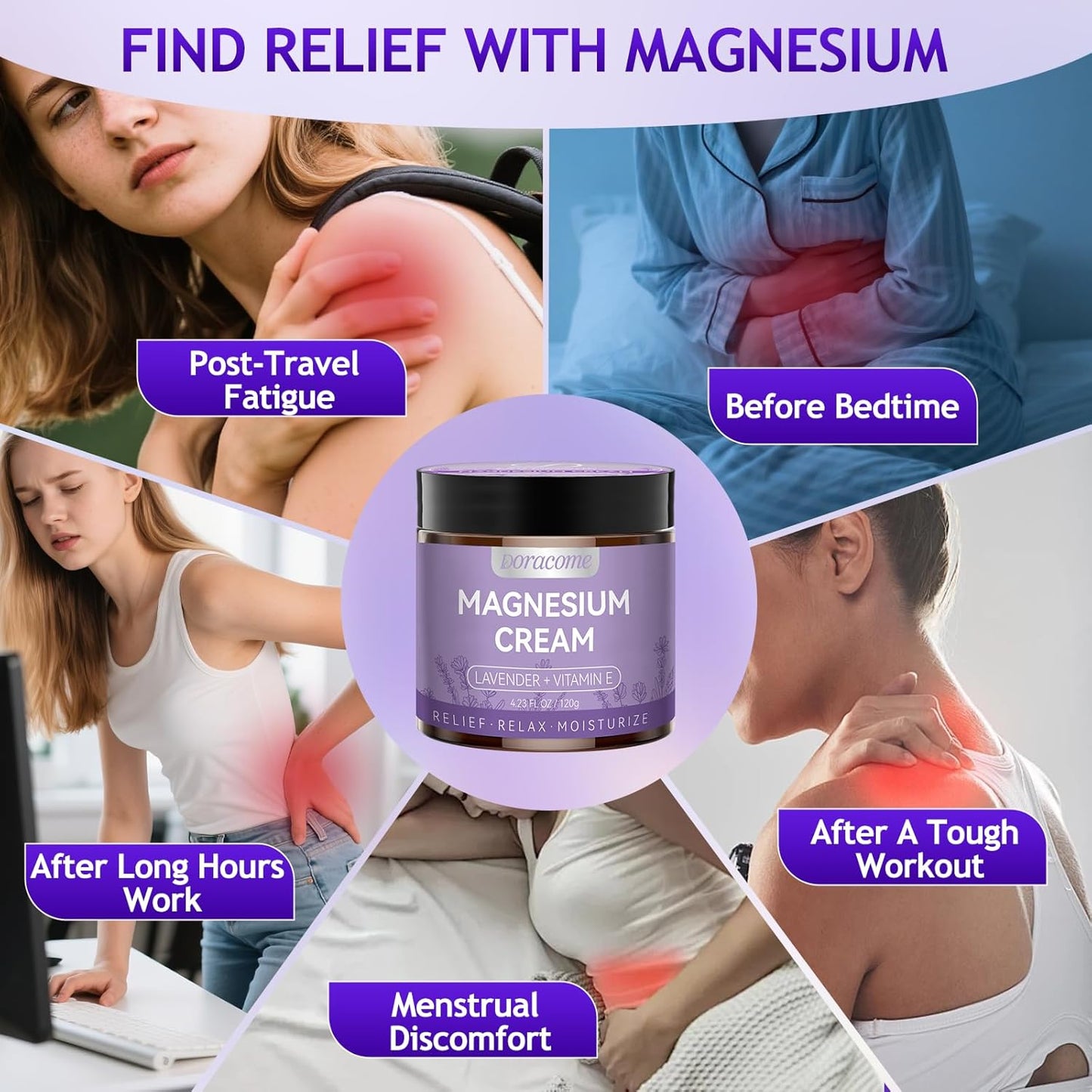Natural Magnesium Cream for Sleep & Pain Relief – Soothing Magnesium Lotion for Leg Cramps, Muscle Relaxation & Calming – Deep Hydration Nighttime Magnesium Cream for Pain & Sleep Support 4.23 Fl Oz